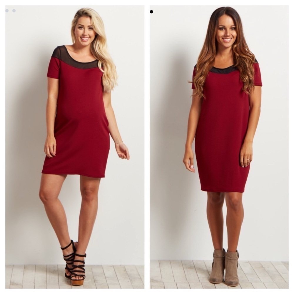 Pinkblush short sleeve mesh neckline maternity shift dress. Size M NWT!